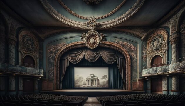 ai inside of a theater curtains up design illustration