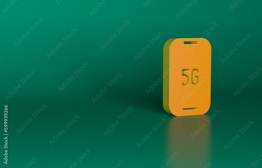 Poster orange mobile with 5g new wireless internet wifi icon isolated on green background. global network h