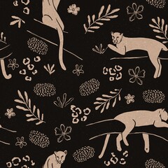 Leopards seamless pattern. Leopards hand drawn pattern © Alesse