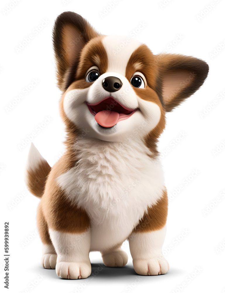 Poster happy corgi puppy, isolated background. Generative Ai.