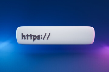 floating web address bar symbol on colorfull infinite background; https domain secure encryption concept; 3d illustration