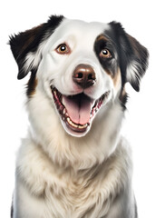 Border Collie dog head portrait, happy excited, isolated background. Generative Ai.
