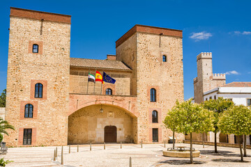 Facades of the Church of the Holy Mother of the Sacrament in the Plaza Alta of Badajoz (Spain)