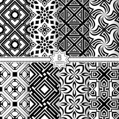 A set of vector seamless patterns. Modern geometric textures. Monochrome.