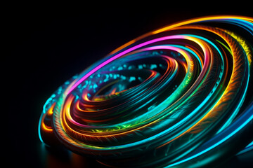 Close up of colorful light image on black background with black background. Generative AI.