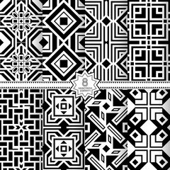 A set of vector seamless patterns. Modern geometric textures. Monochrome.