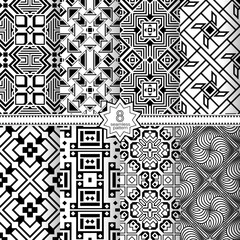 A set of vector seamless patterns. Modern geometric textures. Monochrome.