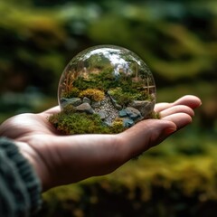 holding a micro world inside a glass ball created with Generative Ai
