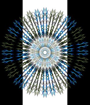 decorative balanced symmetric graphic design . designed with Corel draw . not designed with AI abstract glowing lines combination on black and white background . 