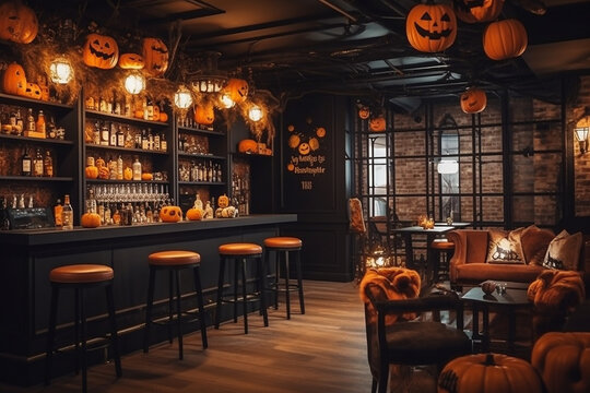 Halloween bar interior design, Generative AI
