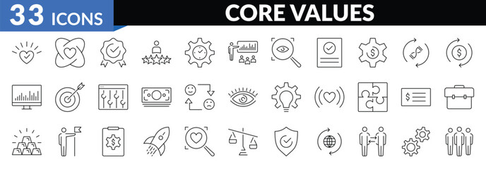 Fototapeta na wymiar Core values line icons set. Collection of core values icon set EPS10 - Vector 