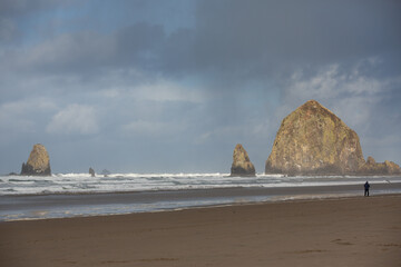 Canon Beach, Oregon, USA - November 28, 2022:  Views of the Oregon costline, Haystack Rock and other vistas from Ecola State Park.