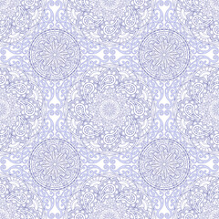 Blue, line art, boho style ornamental pattern, mandala patterns on white background. Seamless floral pattern-254.