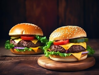 Delicious burger, beef and chicken 