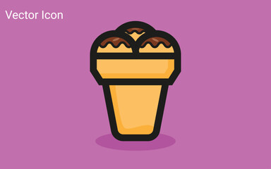 Melting ice cream balls in the waffle cone isolated on pink background. Vector flat outline icon. Comic character in cartoon style illustration for t shirt design