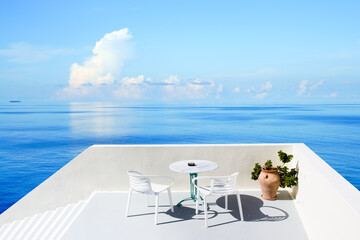 Sea view restaurant terrace, Greek islands