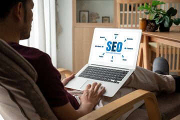 SEO search engine optimization for modish e-commerce and online retail business showing on computer...