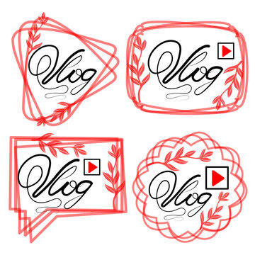 Vlog or video blogging or video channel buttons set. Vector illustration. Flat Social Media Background Sign Download. Play Vector Logo