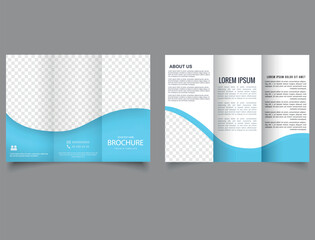 Trifold brochure with blue waves Corporate brochure, trifold template design. Vector file