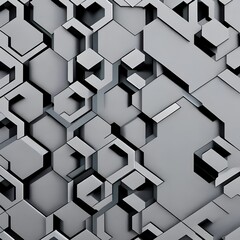 A symmetrical design of hexagons in shades of gray and black, with a small square at the center3, Generative AI