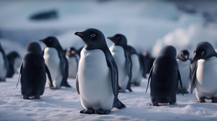 Obraz premium Claymations style illustration of penguins in the antarctic. Generative AI.