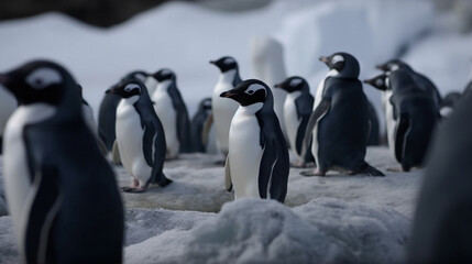 Obraz premium Claymations style illustration of penguins in the antarctic. Generative AI.