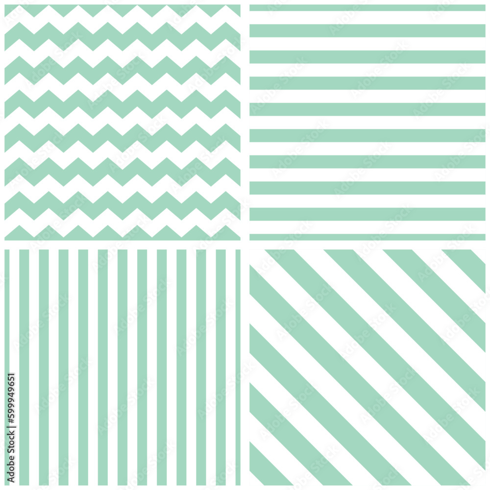Poster tile chevron vector pattern set with sailor mint green and white zig zag and stripes background