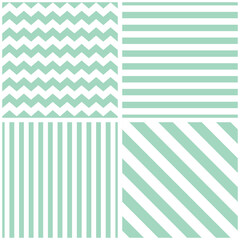 Tile chevron vector pattern set with sailor mint green and white zig zag and stripes background