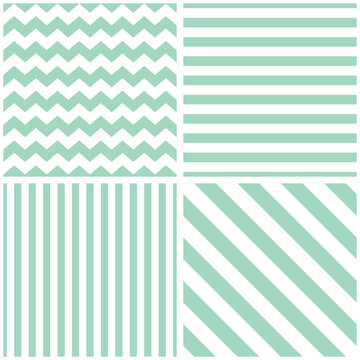Tile chevron vector pattern set with sailor mint green and white zig zag and stripes background
