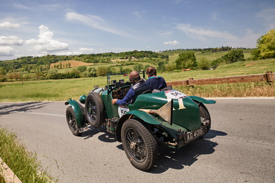 vintage sport car Bentley 4.5 Litre (1929) runs in classic car race Mille Miglia, on May 17, 2014 in Colle di Val d'Elsa, Tuscany, Italy