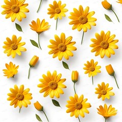 yellow daisy flower pattern on white background generated with ia