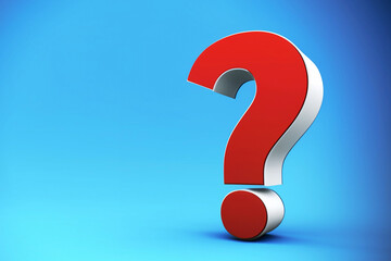 Red question mark symbol 3D design isolated on blue background