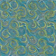 A repeating pattern of spirals in cool, muted colors like green and blue4, Generative AI