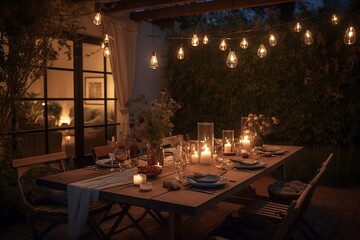 Outdoor Dining | Romantic Dinner | Mood Lighting | Outdoor Furniture | Candlelight Dining | Created With Generative AI