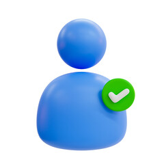 3d minimal identity verification success. user authentication success. avatar icon with checkmark. 3d illustration.