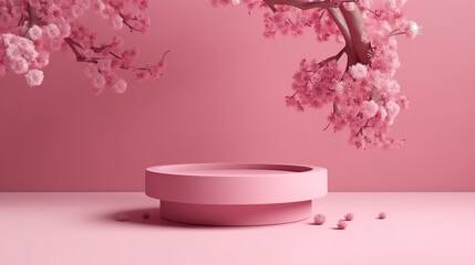 Cosmetic or beauty product promotion step floral pedestal. Generative Ai