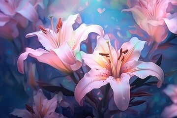 Obraz na płótnie Canvas Lilies floral background. Generative AI