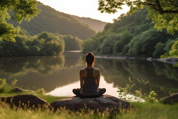 person meditating in nature with an emphasis on tranquility, mindfulness, and relaxation