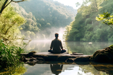 Naklejka na ściany i meble person meditating in nature with an emphasis on tranquility, mindfulness, and relaxation