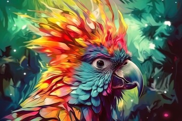 Close-up portrait of a colorful parrot. Generative AI