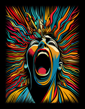 Scream. Colorful graphic vector illustration on black background for t-shirt design, hoodies, posters, etc