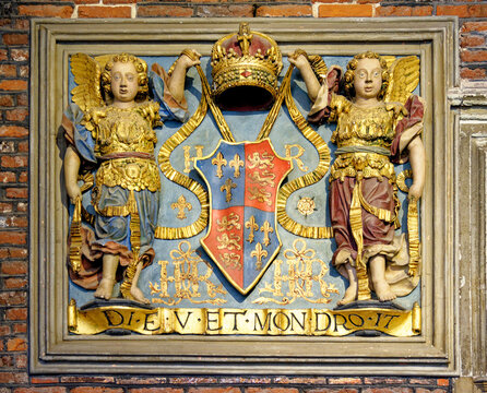 Royal blazon in front of HM Chapel Royal at Hampton Court Palace - London