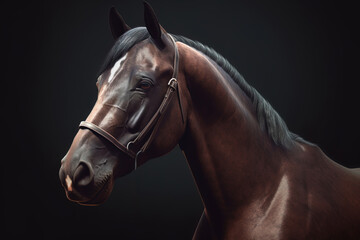 Close-up portrait of a well-groomed horse. Generative AI.