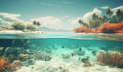 Animals of the underwater sea world. Ecosystem. Colorful tropical fish. Life in the coral reef. Generative Ai.