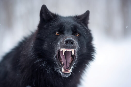 Black Wolf's Fierce Howl in Arctic Blizzard - Generative ai