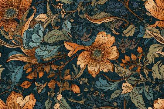 Fototapeta Flowers illustration wallpaper. Seamless background.