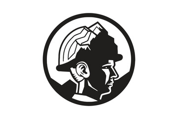 silhouette of a worker personwearing helmet Minimal Vector Logo Design Tshirt Sublimation Illustration tattoo design