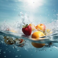 Fototapeta na wymiar citrus strawberry water healthy fruit green background fresh drop food vitamin. Generative AI.