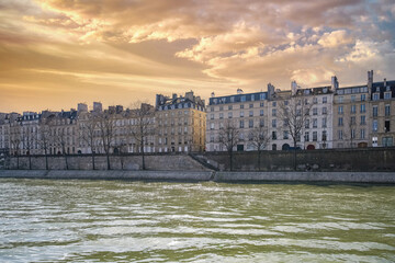 Paris, ile saint-louis and quai de Bourbon, beautiful ancient buildings