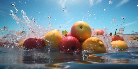 Fototapeta na wymiar drop background healthy water yellow green food strawberry vitamin fruit fresh. Generative AI.